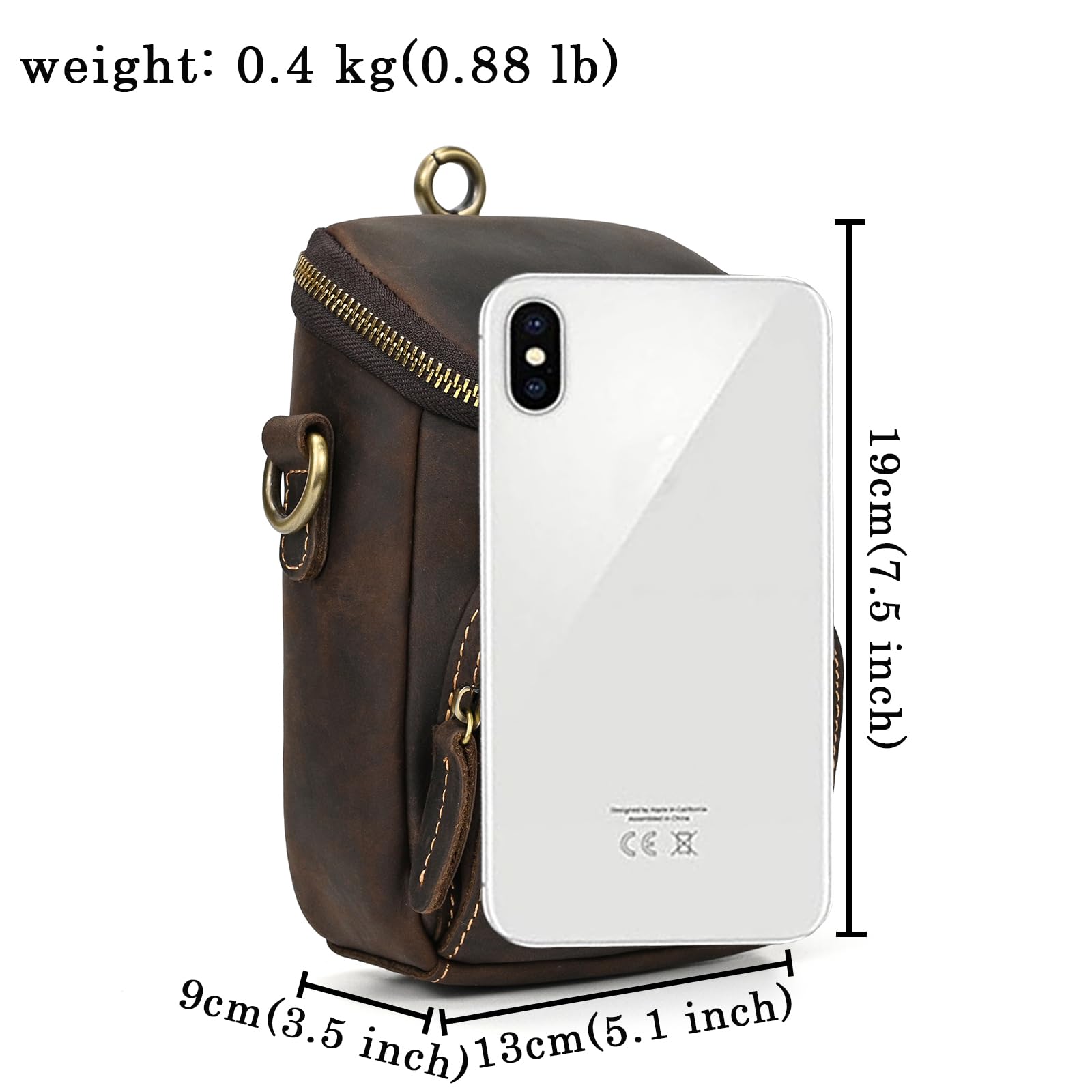 Mini Mens Genuine Leather Messenger Shoulder Bag Motorcycle Bike Riding Cycling Multi Waist Fanny Pack Small Leather Leg Bag for Wallet Coin Key iPhone 9391 Dark Brown - Image 2