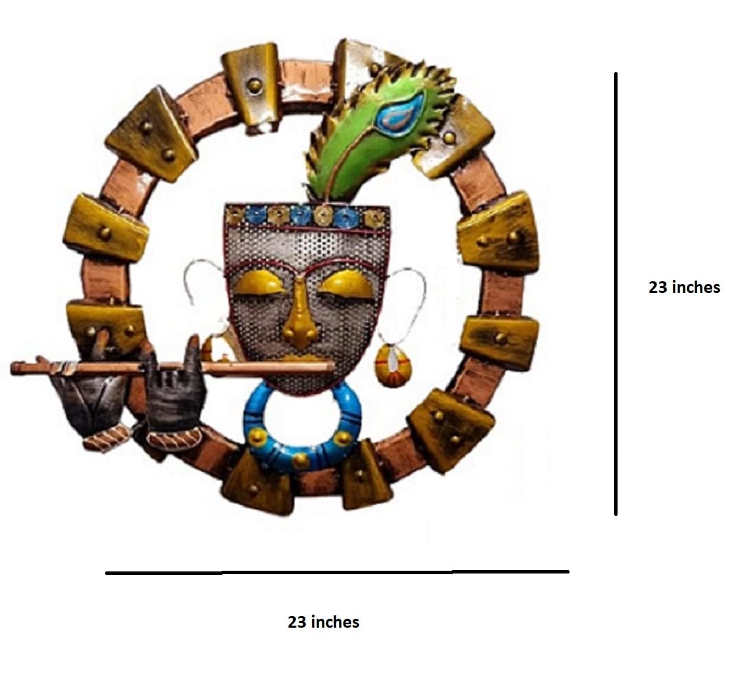 RSN Krishna Flute Wall Decoration, Metal Wall Sculpture, Modern Metal Wall Decor, Wall Art for Bedroom, Wall Hanging & Decorative Mounted Art Sculpture For Living Room - 23X23 Inch