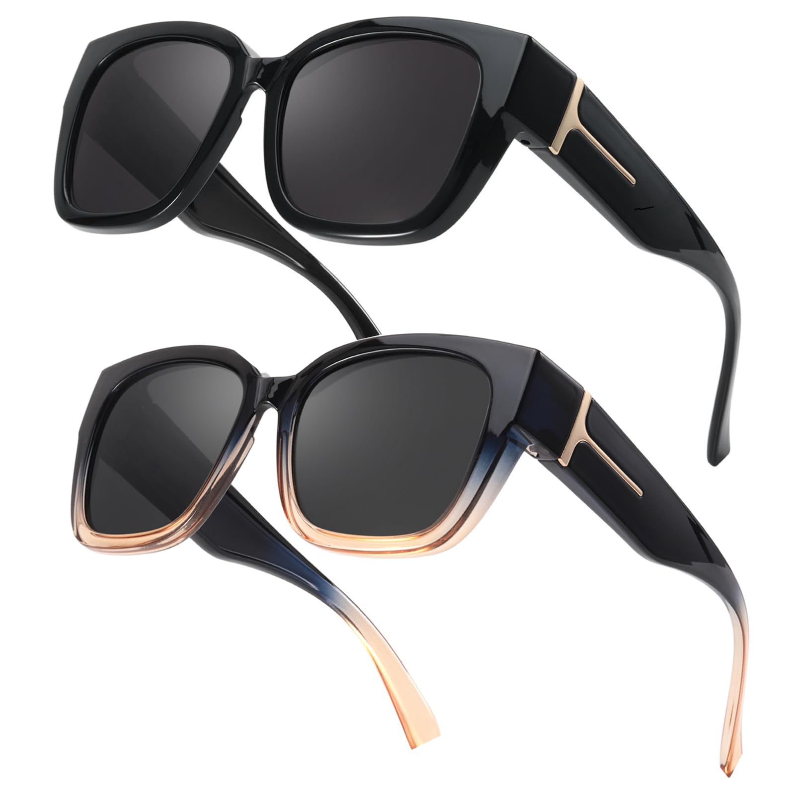 Myiaur 2 Pack Überzieh Sonnenbrille Damen Polarisierte UV400 Schutz Oversized Rahmen Sonnenbrille für Brillenträger für Autofahren & Freizeit