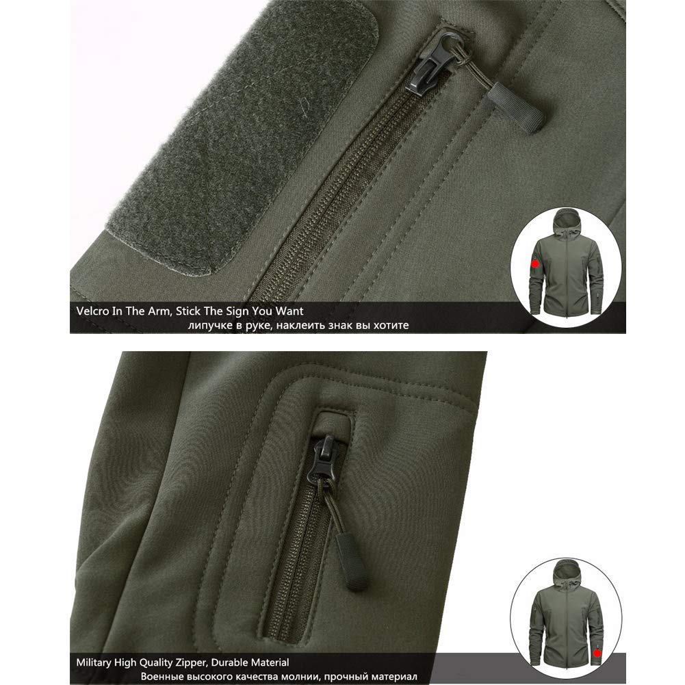 Tactique Veste Militaire Chaude Polaire Manches Longue à Capuche Camouflage Softshell imperméable Homme pour Camping Chasse pêche Outdoor Blouson A Capuche