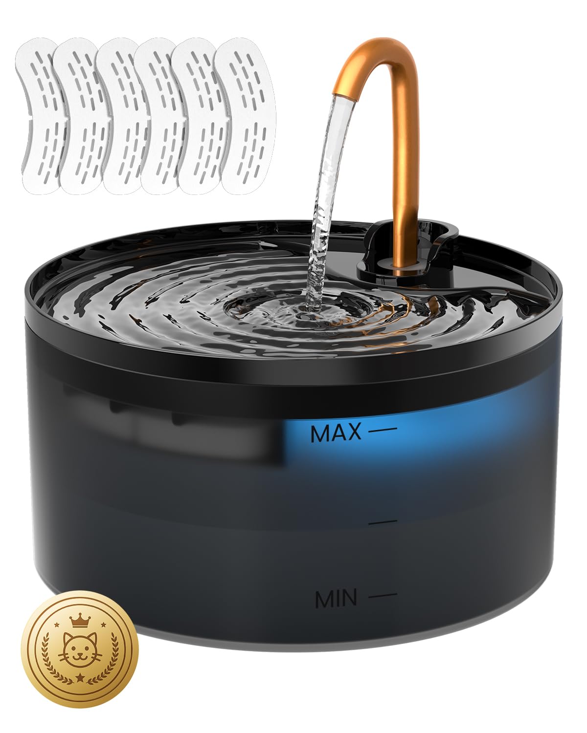 Cat Water Fountain, 71oz/2.1L Cat Fountain for Drinking with Copper Faucet, MISFANS-Designed Pump & Filter, Plastic Automatic Pet Water Fountain Bowl & Dispenser with 6-Pack Replaceable Filters