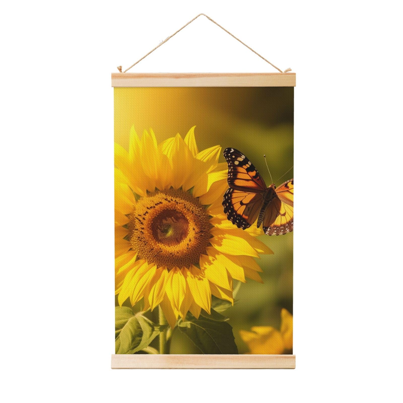 Sunflower Butterfly Sunny Posters Wooden Shaft Hanging Poster Canvas Prints Scroll Wall Art Painting Vintage Wall Banner Modern Artwork Decor for Home Decor Ready to Hang 12"x18"
