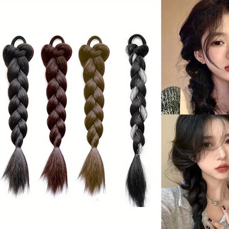 Image of 24 inch Heat Resistant Clip In Synthetic Straight Hair Extensions - Synthetic Hair Extension /Ponytail Long Braided Ponytail With Elastic Hair Ties Synthetic Hair Extensions (Style 6)