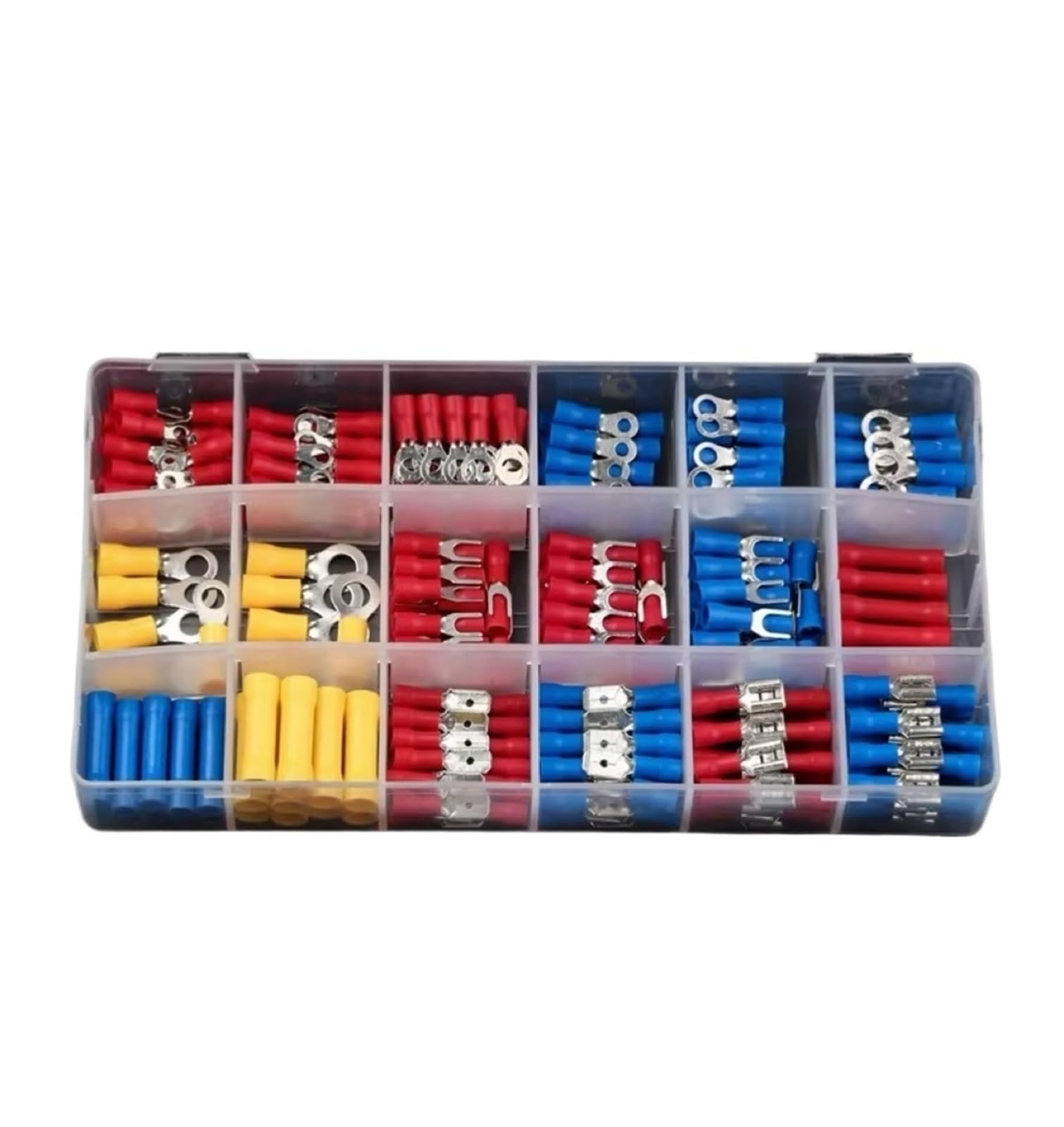 Baynopurin Men's 200Pcs Round Insulated Crimp Terminals Assorted Automotive Fe Spade Ring Fork Butt Insulated Crimp Terminal Lugs Cable Connector Kit(200Pcs)
