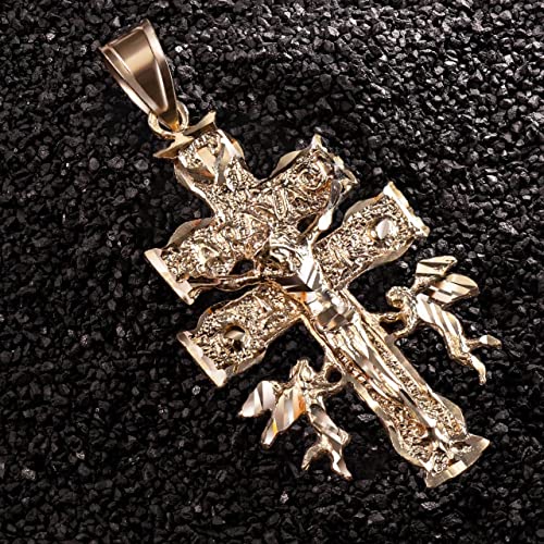 .925 Sterling Silver, 10K or 14K Yellow, White, or Rose Gold Caravaca Double Cross with Cherub Angels Crucifix Pendant - Choice of Metal2