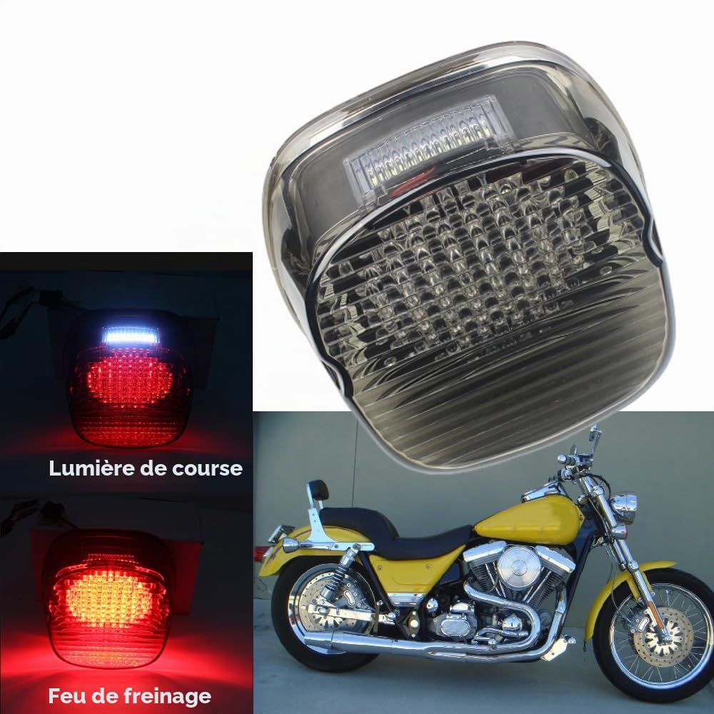 Riloer Feu arrière de feu arrière de moto à LED pour la plupart des modèles Compatible avec Harley-Davidson, Noir Câblage requis