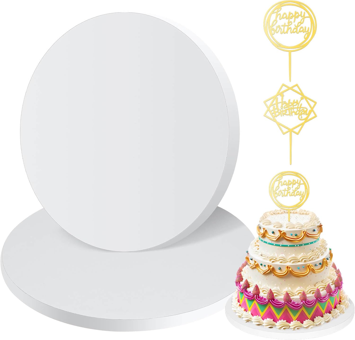 14 PCS 12 inch Cake Drum,1/2" Thick Cake Boards 12 inch Round, White Cake Drums 12 inch, Sturdy Cake Decorating Supplies Card Board for Multi-Layer Cakes