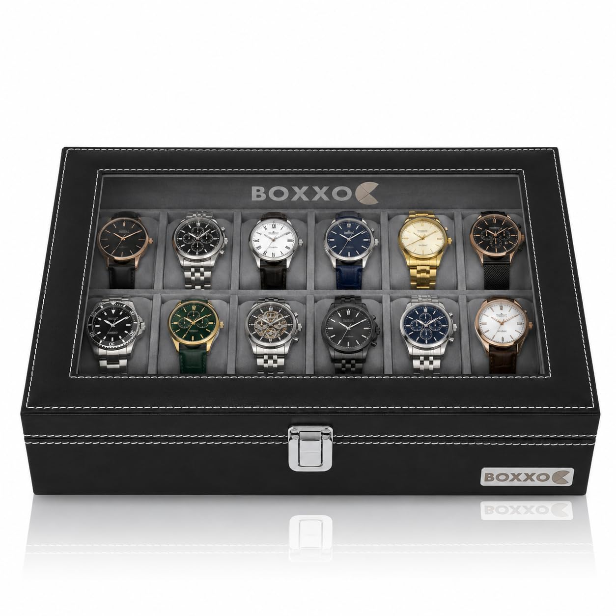 BOXXO 12 Slot Watch Organizer Box for Men & Women – Premium PU - Image 1