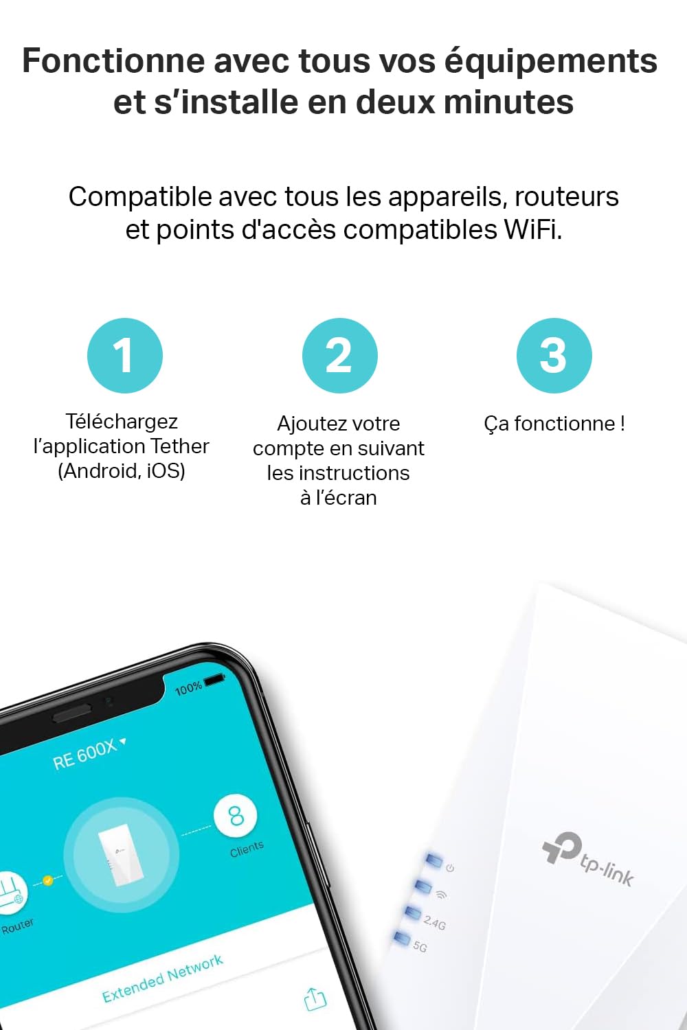 TP-Link Répéteur WiFi 6 Mesh (RE600X), Amplificateur WiFi AX1800 Couvre jusqu'à 100 m², WiFi Extender, WiFi Booster, 1 Port Ethernet Gigabit, Compatible avec Toutes Les Box Internet - Noir | Compatible toutes box, Port Gigabit pour connecter TV ou PC, Idé