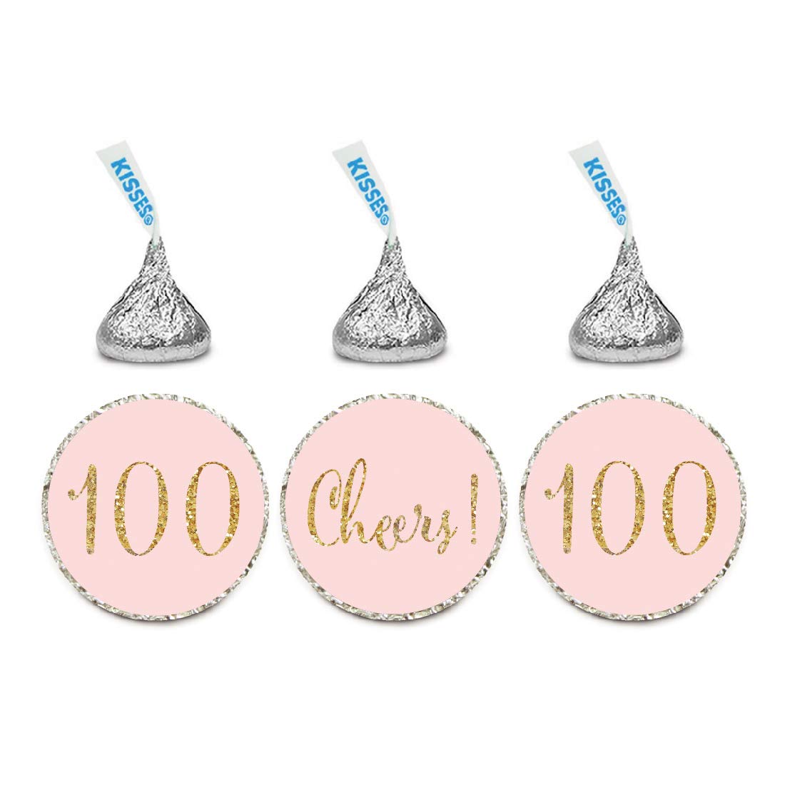 Andaz Press Gold Glitter Print Chocolate Drop Labels Stickers, Cheers 100, Happy 100th Birthday, Anniversary, Reunion, Blush Pink, 216-Pack, Not Real