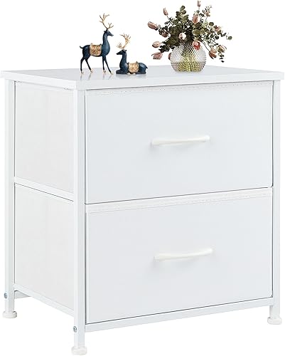 Miniatura 13 de NEWBULIG Mesita de noche con 2 cajones de tela, cómoda pequeña de 25 pulgadas de alto, mesita de noche con almacenamiento para dormitorio, armario,