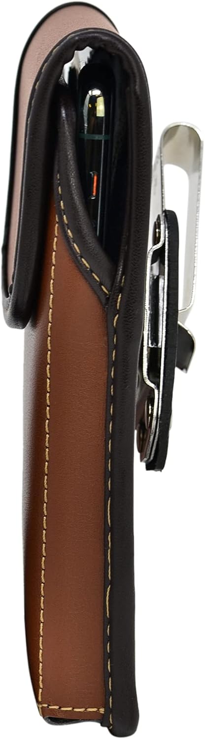 Turtleback Brown Belt Case for iPhone 16 Pro, 16e, 15 Pro, 14 Pro, 13 - Small – Fits Slim Thin Style Cases, Vertical Holster Leather Pouch with Heavy Duty Rotating Belt Clip,