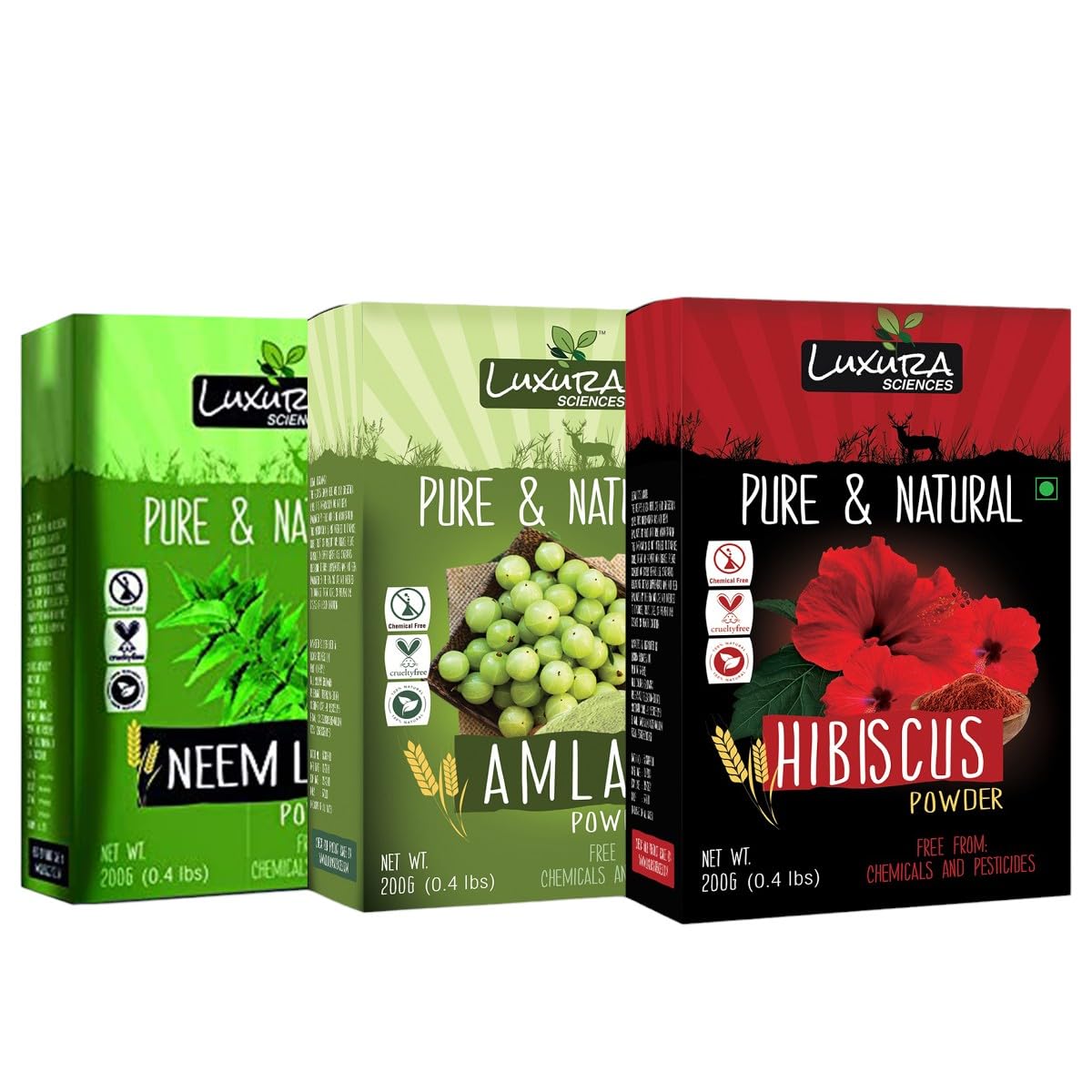 Luxura Sciences Natural Hair Care Set (200g x 3) - Neem, Amla & Hibiscus Powders for Healthy, Nourished Hair. A perfect regular hair care solution for all hair types.-image-10