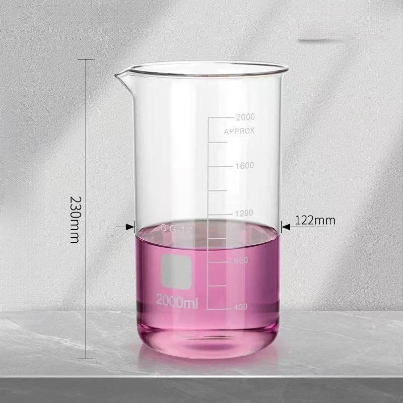 Szklana zlewka z podziałką, Zestaw wysokich zlewek ze szkła borokrzemianowego do laboratorium 50-2000ml(2000ml)