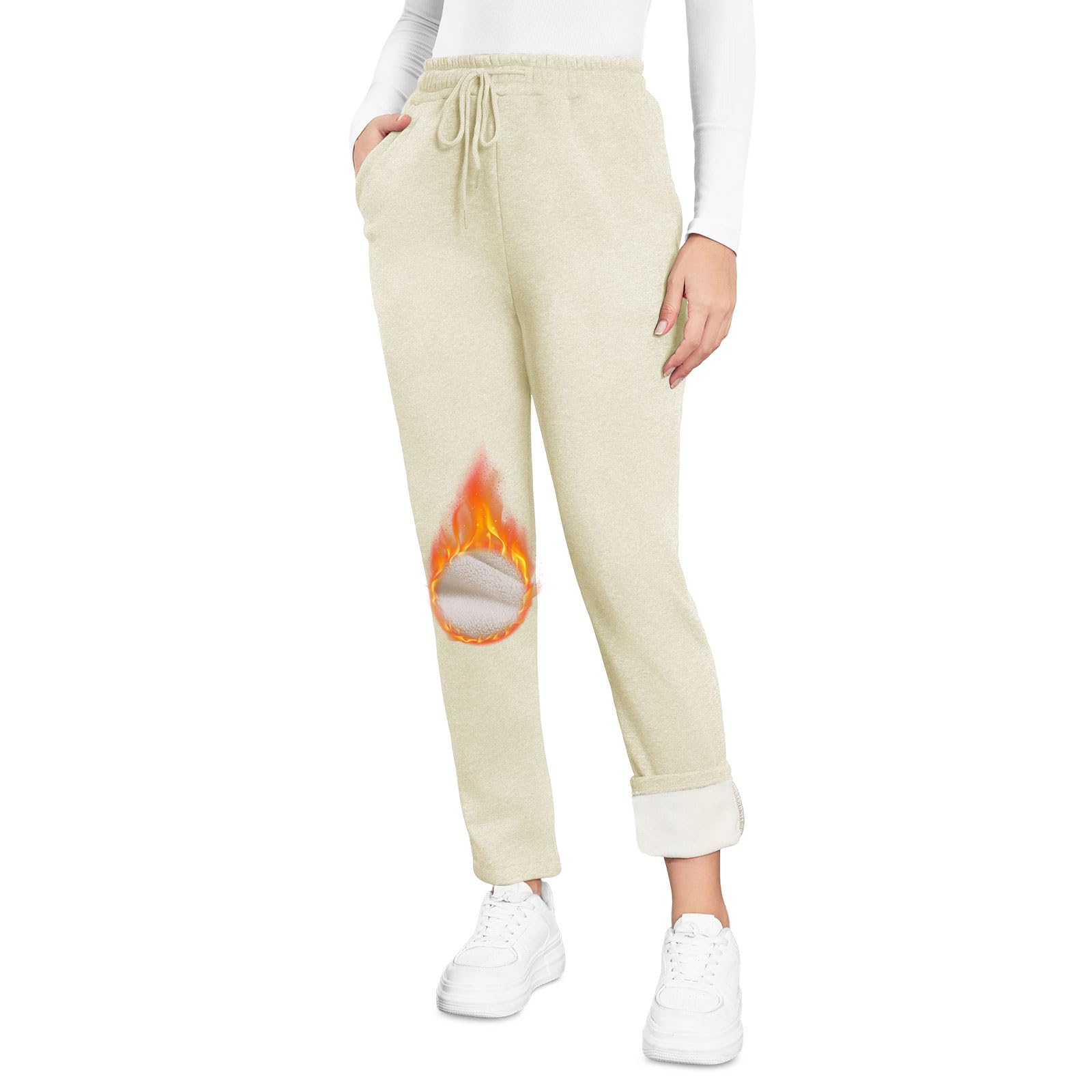 EDOTON Warme Damen Jogginghose Winter Fleece Verdickte Thermo Hosen Gefüttert mit Taschen Kordelzug Trainingshose Outdoor Freizeit Sporthose Sweatpants S-XL