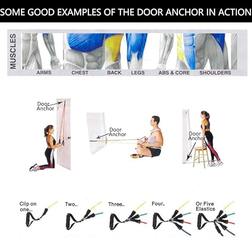 Miniatura 6 de Juego de bandas de resistencia, bandas de ejercicio, bandas de entrenamiento con asas, hasta 150 libras, bandas de ejercicio codificadas por