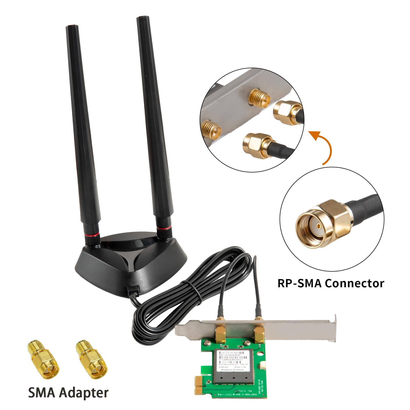 Antenne WiFi 6E Tri-bande Externe AQTAQ 9dBi - Base Magnétique, 2 Câbles RP-SMA 2m