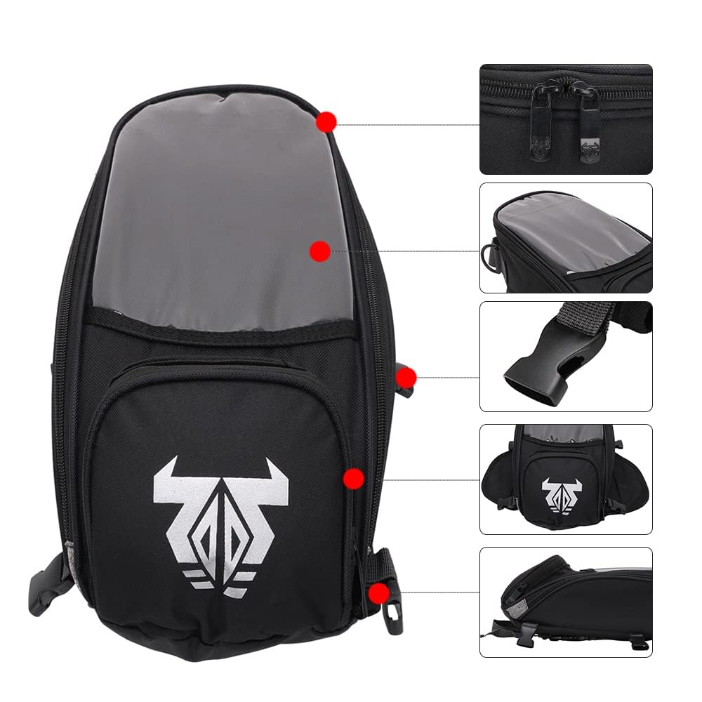 Sacoche Reservoir Moto,SacMoto Universel pour La Plupart des MotosSportives | avec Poche Transparente pour Téléphone et GPS, Sacoche Magnetique Motos Sac Bagage Multifonction