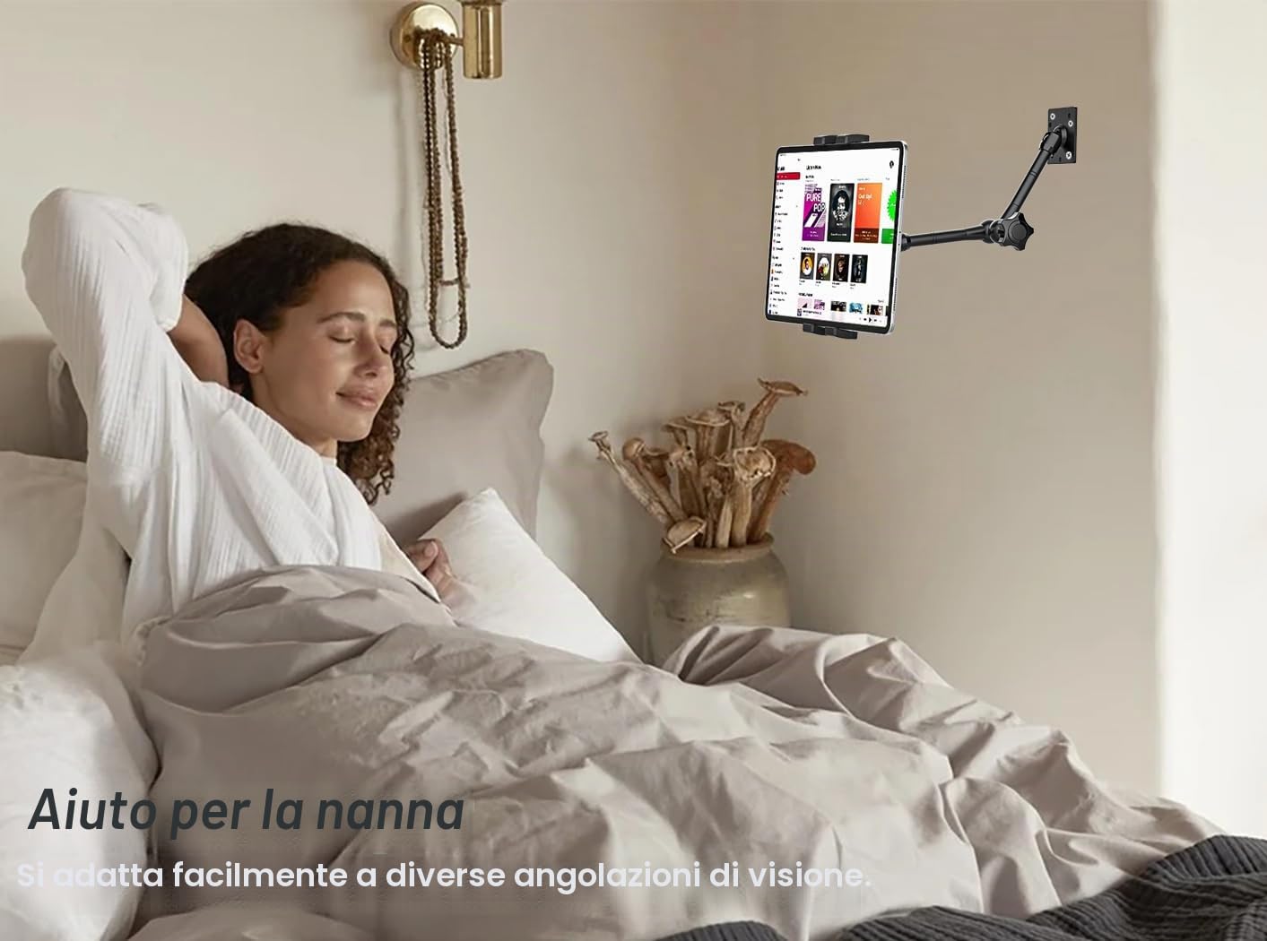 Supporto Tablet Muro Braccio Regolabile, Metallo Porta Parete iPad Girevole | Staffa Muro Braccio Oscillante per iPad Pro Air Mini, Switch, Lenovo, Galaxy Tab, Fire, Telefono (4-13")