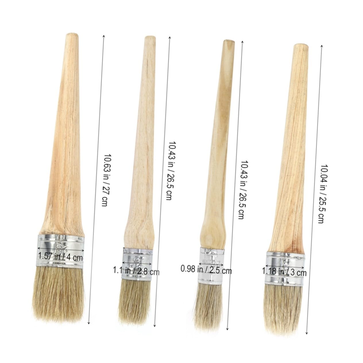 Pincel Redondo de Madera con Mango Largo, 4 Piezas