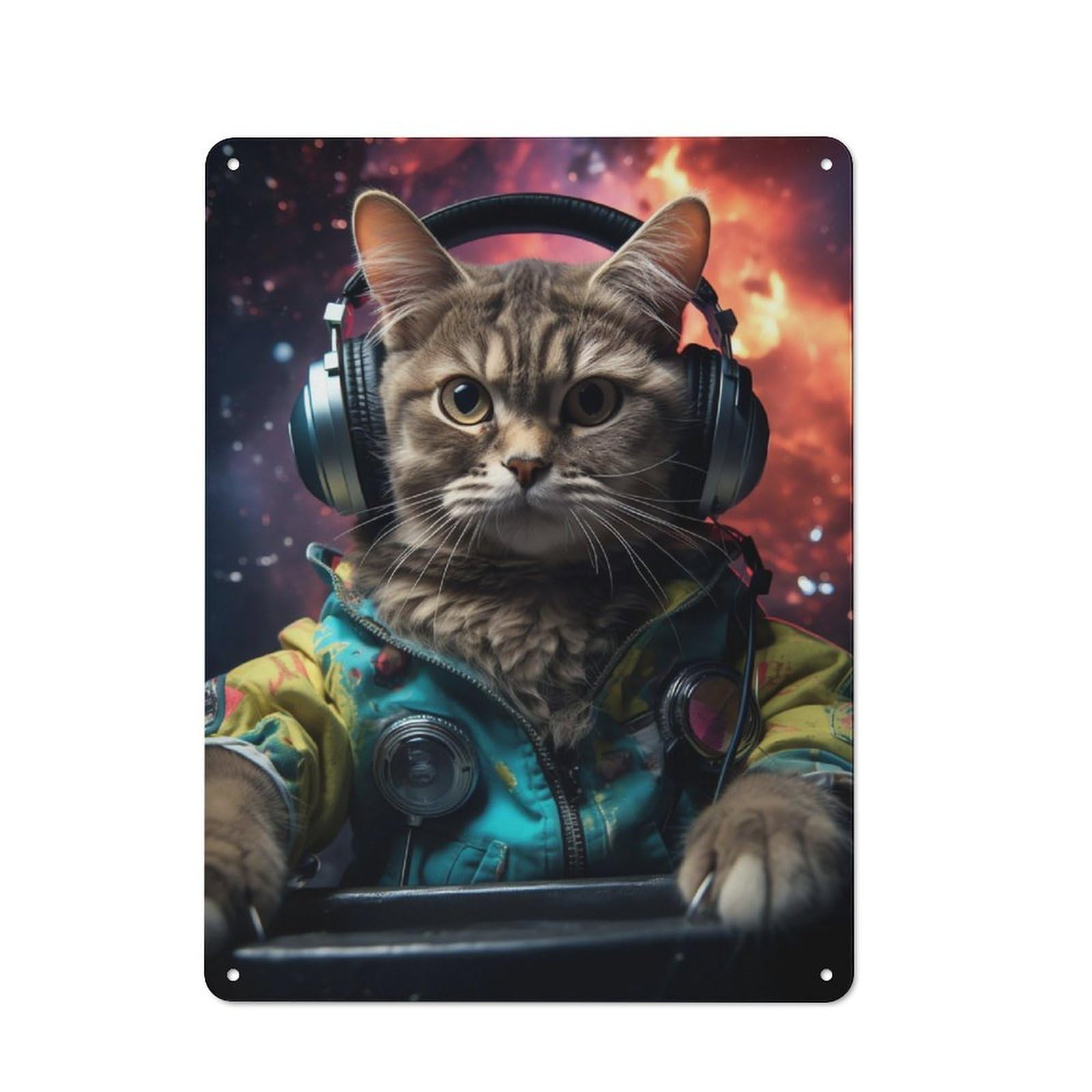 Junmoney Cosmos Kitten Dj Classic Metal Gift Sign 40X30cm, Small Space Decor For Home, Shop, Pub Or Studio Wall