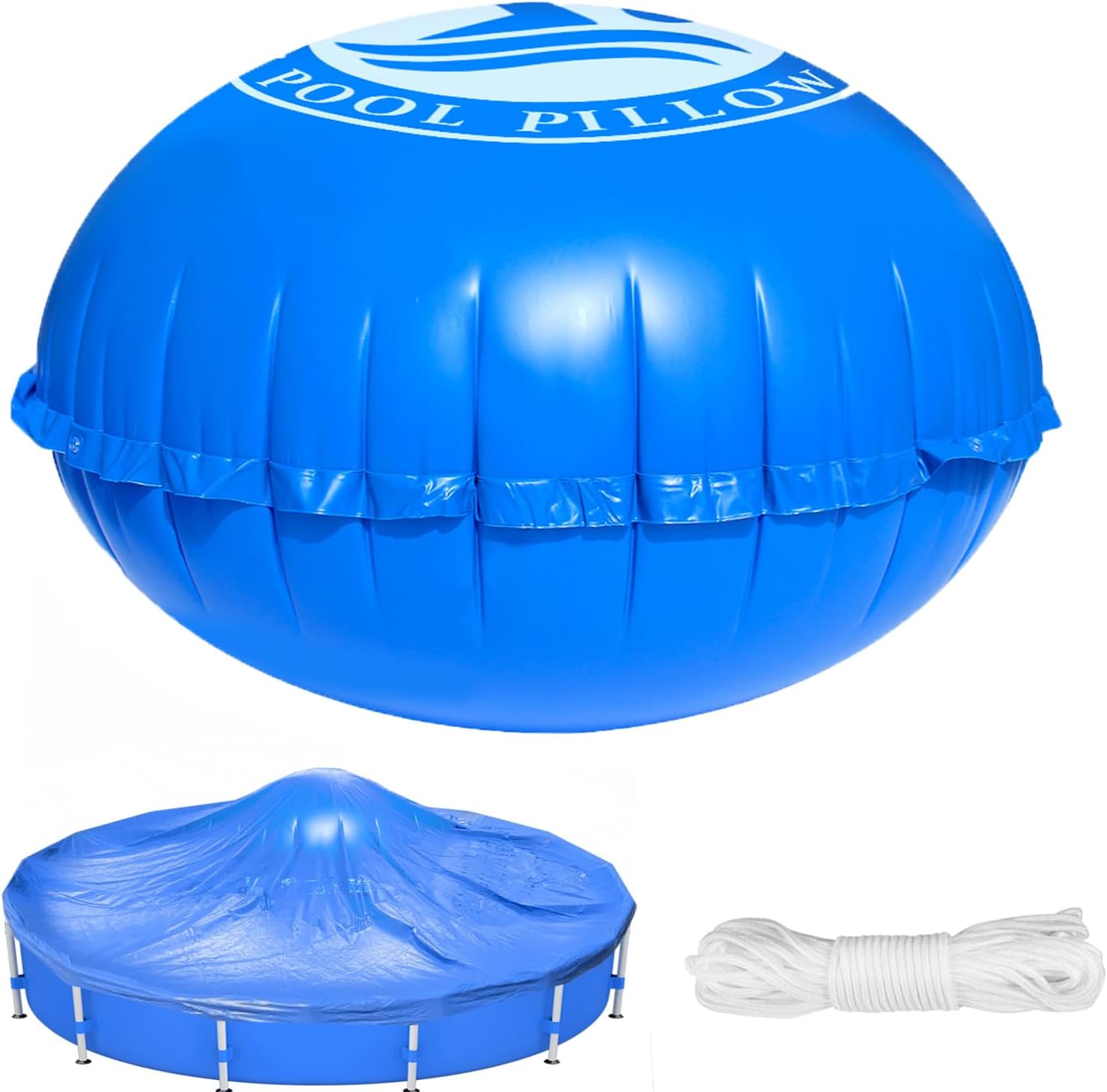 Pool Pillow for Above Ground Pools, 12FT Heavy Duty 0.4MM Thick Round Pool Cover Pillow with Double Seam, Dual Air Valve, 4 Grommets, 49FT Rope, Winter Pool Cover Protection, Withstands -10°F to 180°F