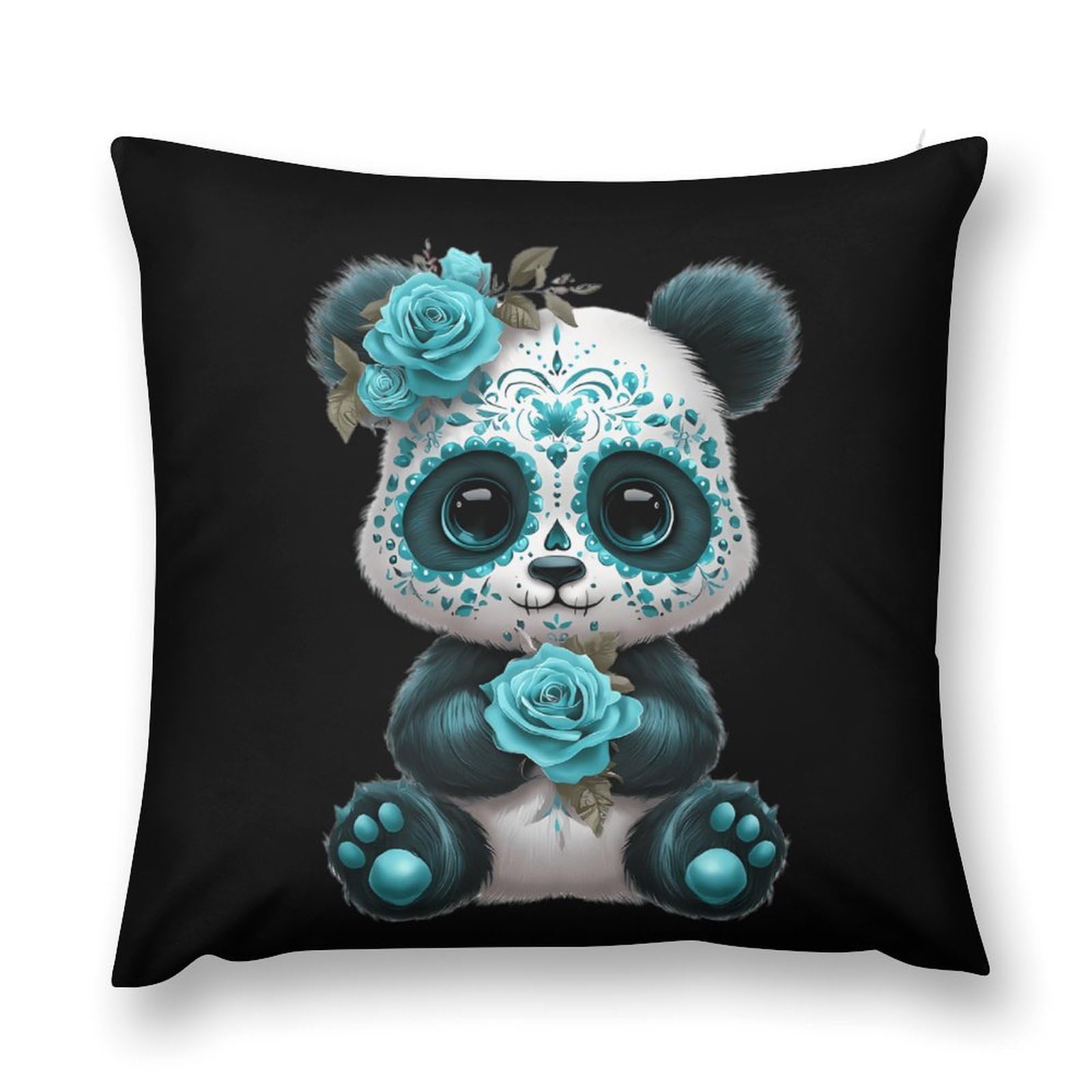 Cute Panda Day of Dead Skull Funny Plush Pillow Cover Novelty Soft Cozy Throw Pillows Case Pillowcase
