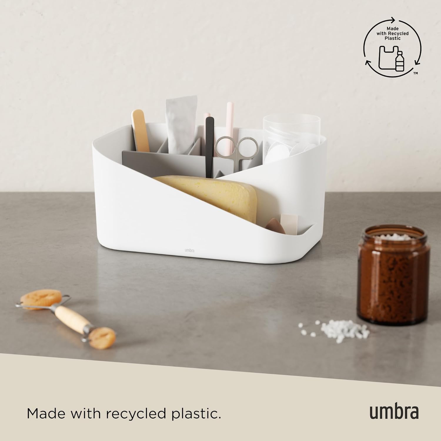 Umbra Glam Cosmetic Organizer, Versatile Storage Container With Removable Insert for Bathroom, Office and More, White