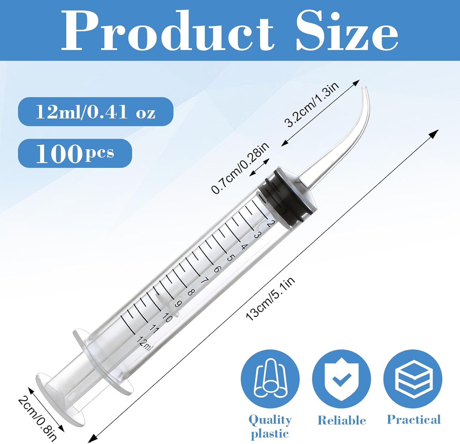 100 Pcs Dental Syringe with Curved Tip,12ml Disposable Irrigation Syringe with Measure Scale for Liquid, Oral Dental Care, Tonsil Stones Removing, Feed Small Pet,Lab