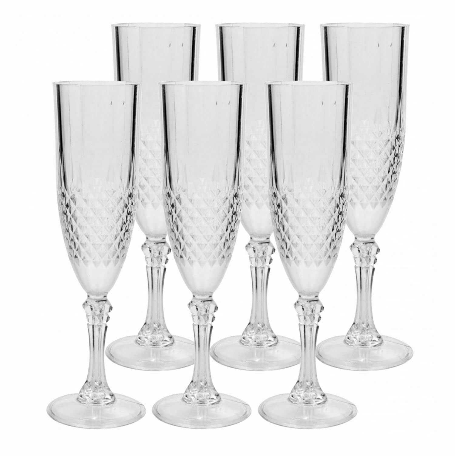 Faboer 6 x Vintage Clear Crystal Effect Plastic Glasses Drinking Picnic Garden Acrylic (Champagne Glasses)