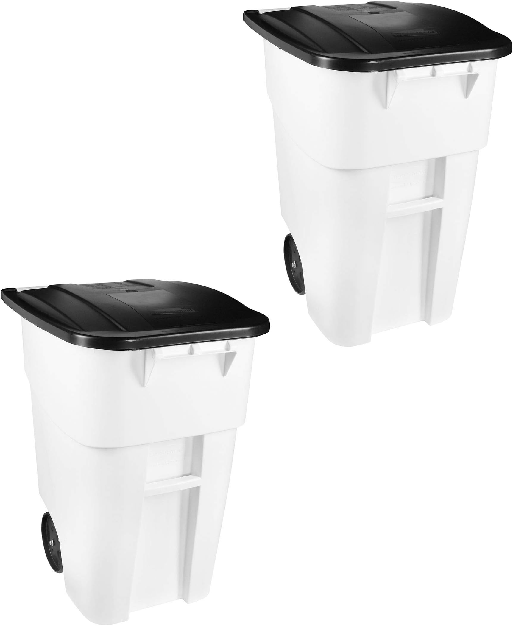 Rubbermaid Commercial Products BRUTE Rollout Heavy-Duty Wheeled Trash/Garbage Can, 50-Gallon, White, for Restaurants/Hospitals/Offices/Warehouses/Garage, Pack of 2
