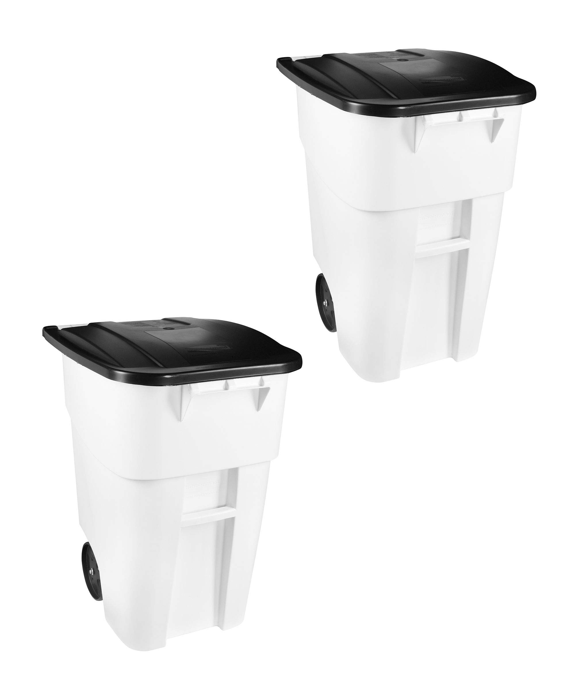 Rubbermaid Commercial Products BRUTE Rollout Heavy-Duty Wheeled Trash/Garbage Can, 50-Gallon, White, for Restaurants/Hospitals/Offices/Warehouses/Garage, Pack of 2