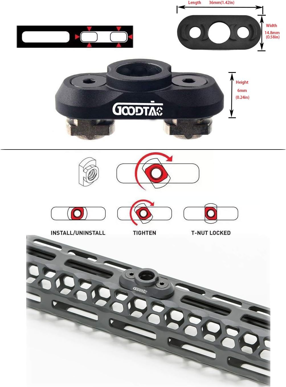 GOODTAC QD Sling Mount Sling Sling Sling Swivel 1,25 дюйма Адаптер для крепления к рейке M-Lok, черный
