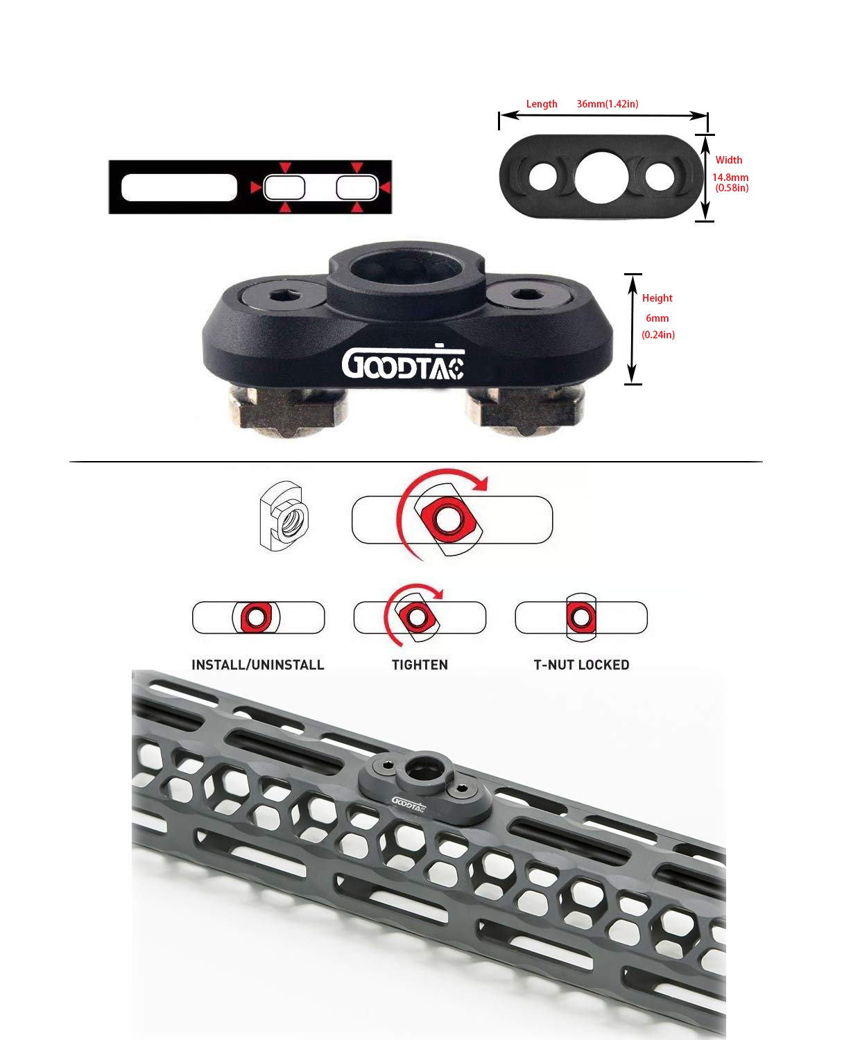 GOODTAC QD Sling Mount Sling Sling Sling Swivel 1,25 cala Adapter Mocowanie do szyny M-lok, czarny