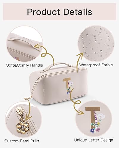 Miniatura 4 de Vlando Bolsa de cosméticos de viaje - Bolsa de maquillaje, bolsa de cosméticos impermeable de cuero PU, 02-Blanco-T, Moda
