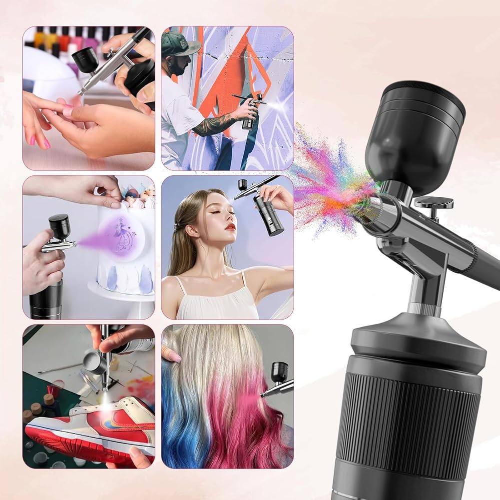 Kit Aérographe avec Compresseur, Kit Aérographe 48 PSI avec Buse 0,3/0,5 mm et Ensemble de Brosses de Nettoyage A