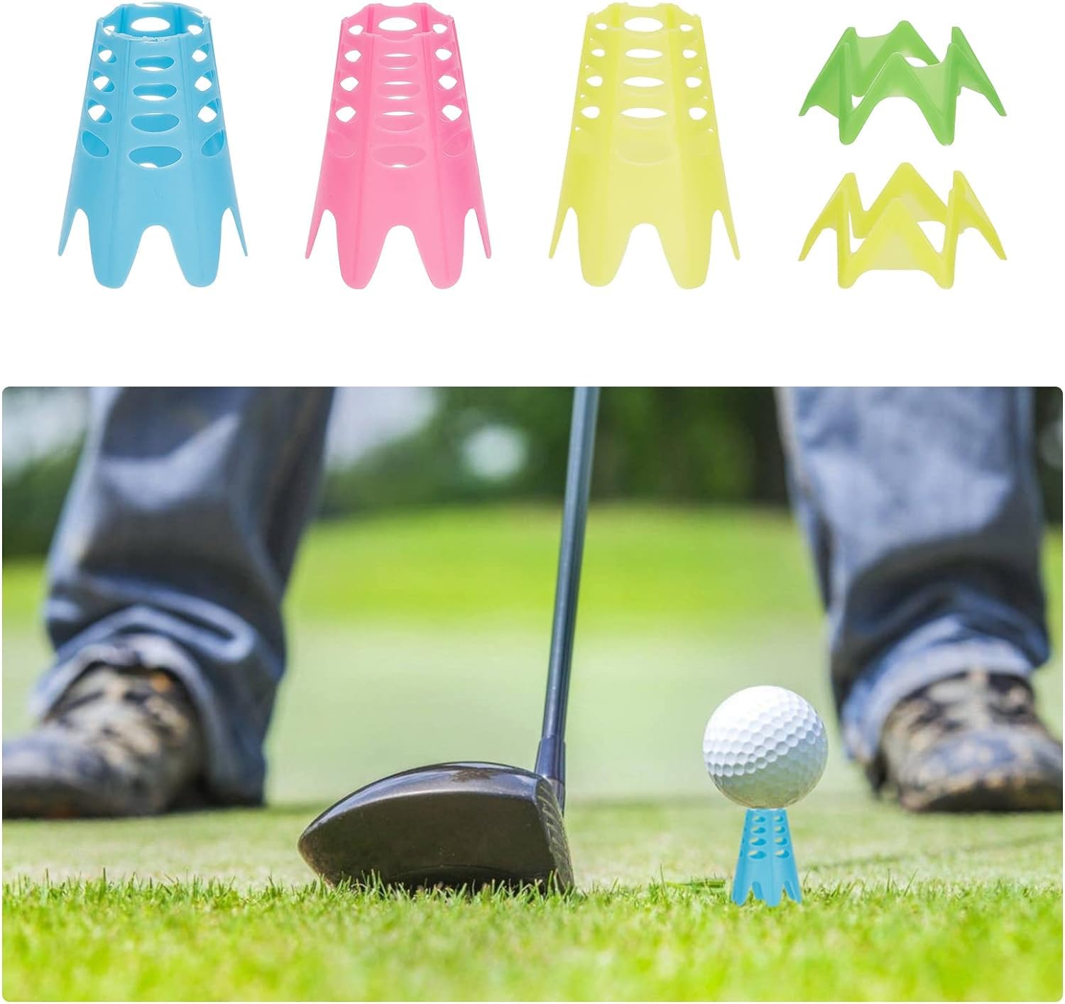 CHGCRAFT 17 Pz 4 Colori Golf Simulator Tees Plastica Golf Tee Golf Mat Tees Pratica Golf Tees Perfetto per Turf e Driving Range Indoor Claw Tees, Altezza 21mm-45mm
