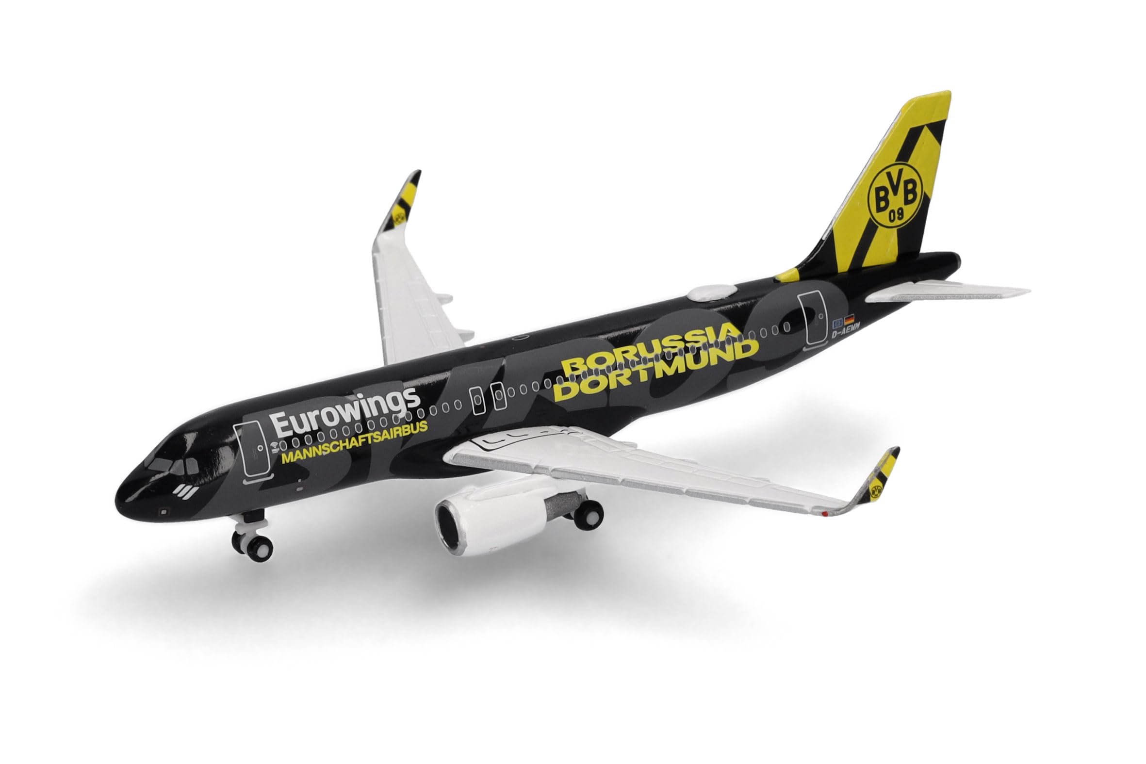 Herpa Modellino aereo Eurowings Airbus A320 "BVB Mannschaftsairbus" (2025), miniatura in scala 1:500, pezzo da collezione, modello di aereo senza base, metallo