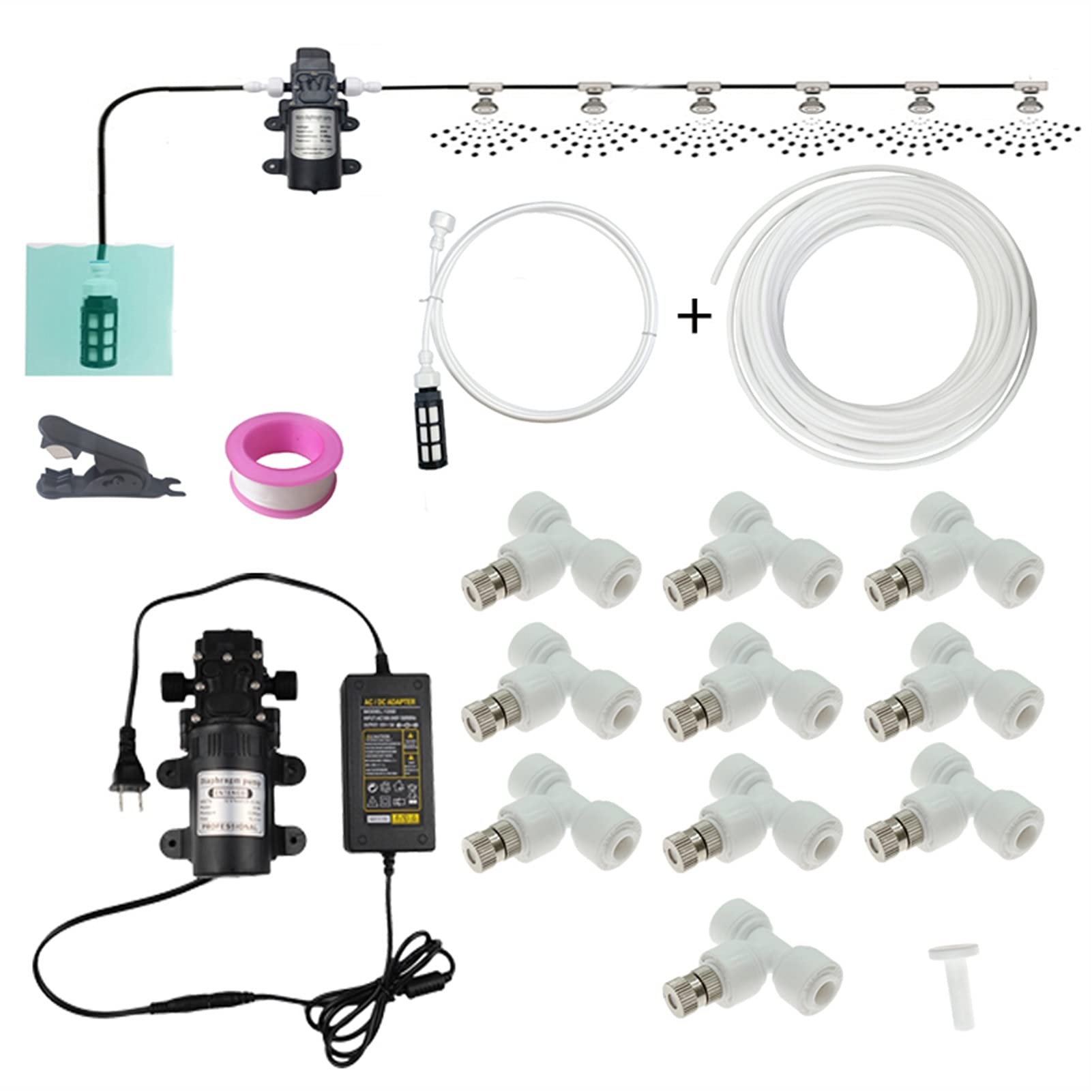 GQQGSHOP 20m Kit de Sisteme de Enfriamiento por Nebulización con Bomba, Sisteme de Nebulizacion para Exteriores Terrazas Jardín Patio, Kits de Riego por Goteo para Césped, Flor, Invernadero(White)
