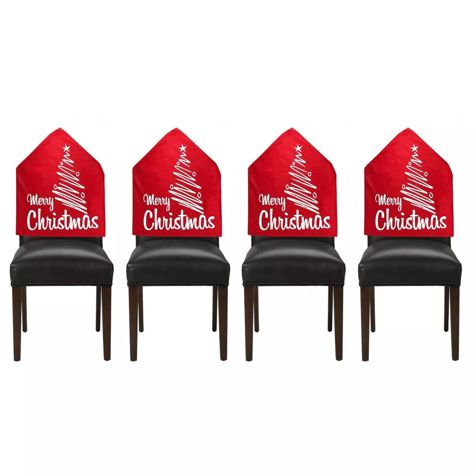 RockParty Christmas Dining Chair Covers Set - Stretchable Felt Chair Covers With Ornate Tree Design, Red & White Party Decorations For Dining Room (4)