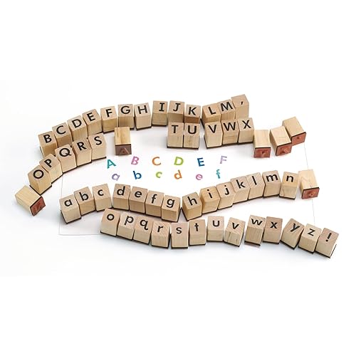 Colorations Juego de sellos de goma para niños en mayúsculas y minúsculas, 56 piezas, aprende el alfabeto y la puntuación, sellos ABC, uso escolar o