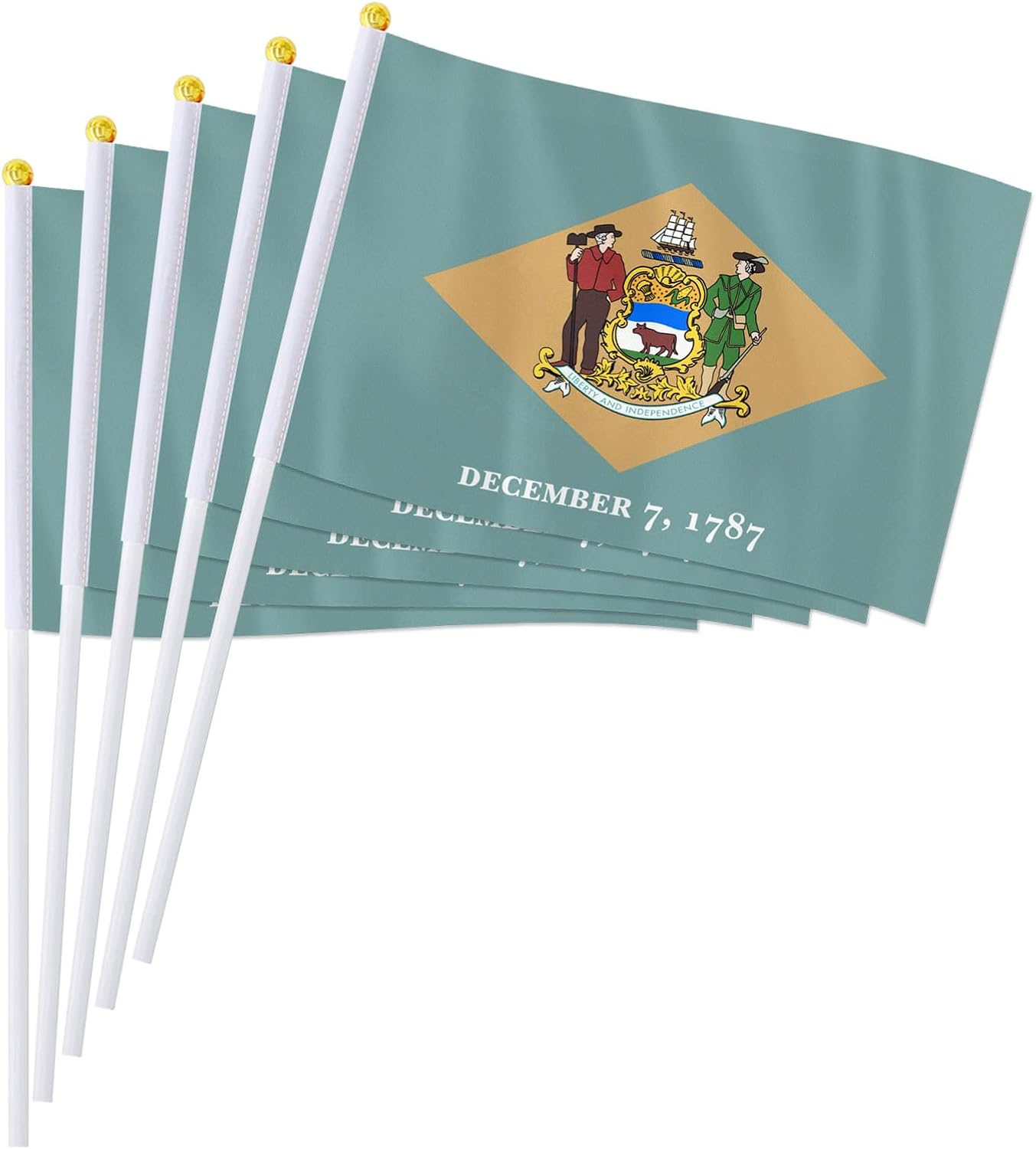 PTEROSAUR 100 Pack Delaware State Handheld Flag, US American Delawarean Small Hand Held Stick Flags, Office Desk Decor Gifts, 5.5x8.2 Inch