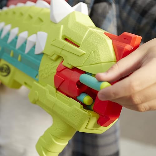 Miniatura 4 de Nerf DinoSquad Armorstrike Dart Blaster, tambor de 8 dardos, 16 dardos Nerf Elite, diseño de dinosaurio Anklyosaurus, juguetes para niños y niñas de