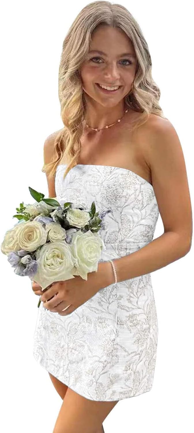 Strapless Homecoming Dresses 2025 Floral Print Formal Dress Short Satin Tight Prom Cocktail Party Gowns for Teens