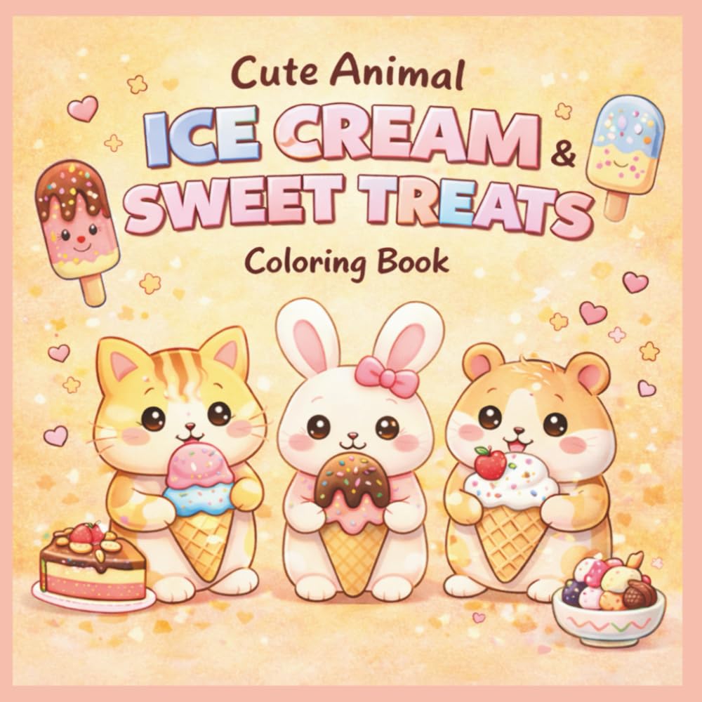 Cute Animal Ice Cream & Sweet Treats Coloring Book: Fun & Easy Coloring Pages for Kids Ages 3–6 (Cute Animal Coloring Book Bundle)