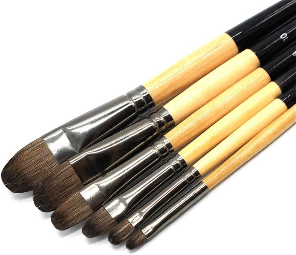Paint Brushes 6 Set Professional Paint Brush Filbert Squirrel Hair Artist Wood Brush for Acrylic Watercolor Oil Painting