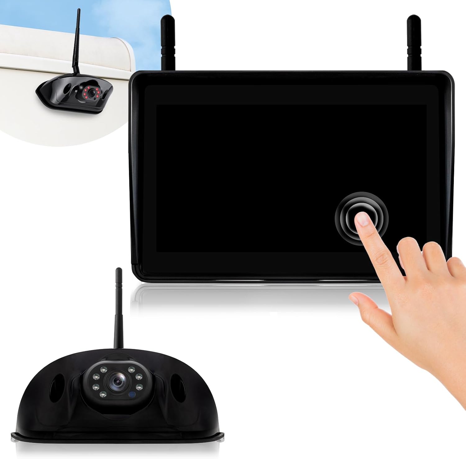 RV Backup Camera Wireless 7″ 1080P DVR Rear View Camera Compatible with Furrion Pre-wired Plug, Touch Screen Monitor & IP69 Waterproof Night Vision Camera and for RV Truck Trailer Camper, WF7