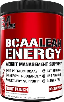 EVL BCAA Lean Energy Powder - Pre Workout Green Tea Fat Burner Support with BCAAs Amino Acids and Clean Energizers - BCAA Powder Post Workout Recovery Drink for Lean Muscle Recovery - Fruit Punch