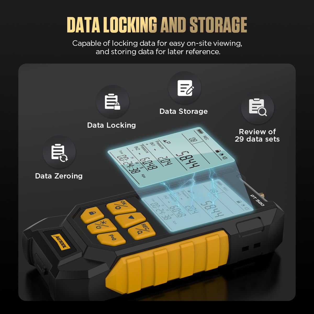 Digital Manometer, ±0.3% FS High Precision Differential Pressure Gauge with 10 Units, -100~200kPa Range, Data Storage for Automotive and HVAC Testing