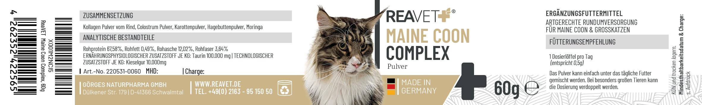 ReaVET Maine Coon Complex, mangime speciale per gatti di grossa taglia – Main Coon Feed Maine Coon, mangime Maine Coon, alimentazione completa adatta alla specie